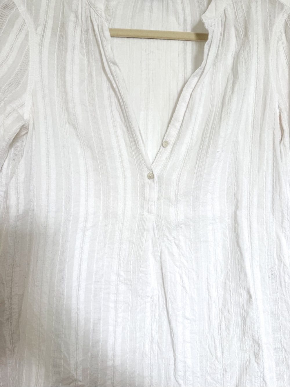 Vince White Shirred Neck Pintuck Stripe Popover Blouse - Picture 5 of 9
